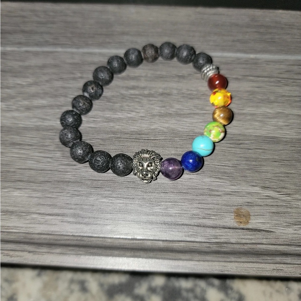 Multicolor Beaded Bracelet with Lion Charm
